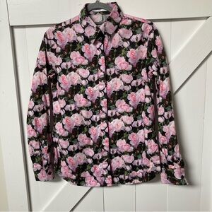 Givenchy cotton shirt pink roses hidden button placket made in Portugal 36, US 4